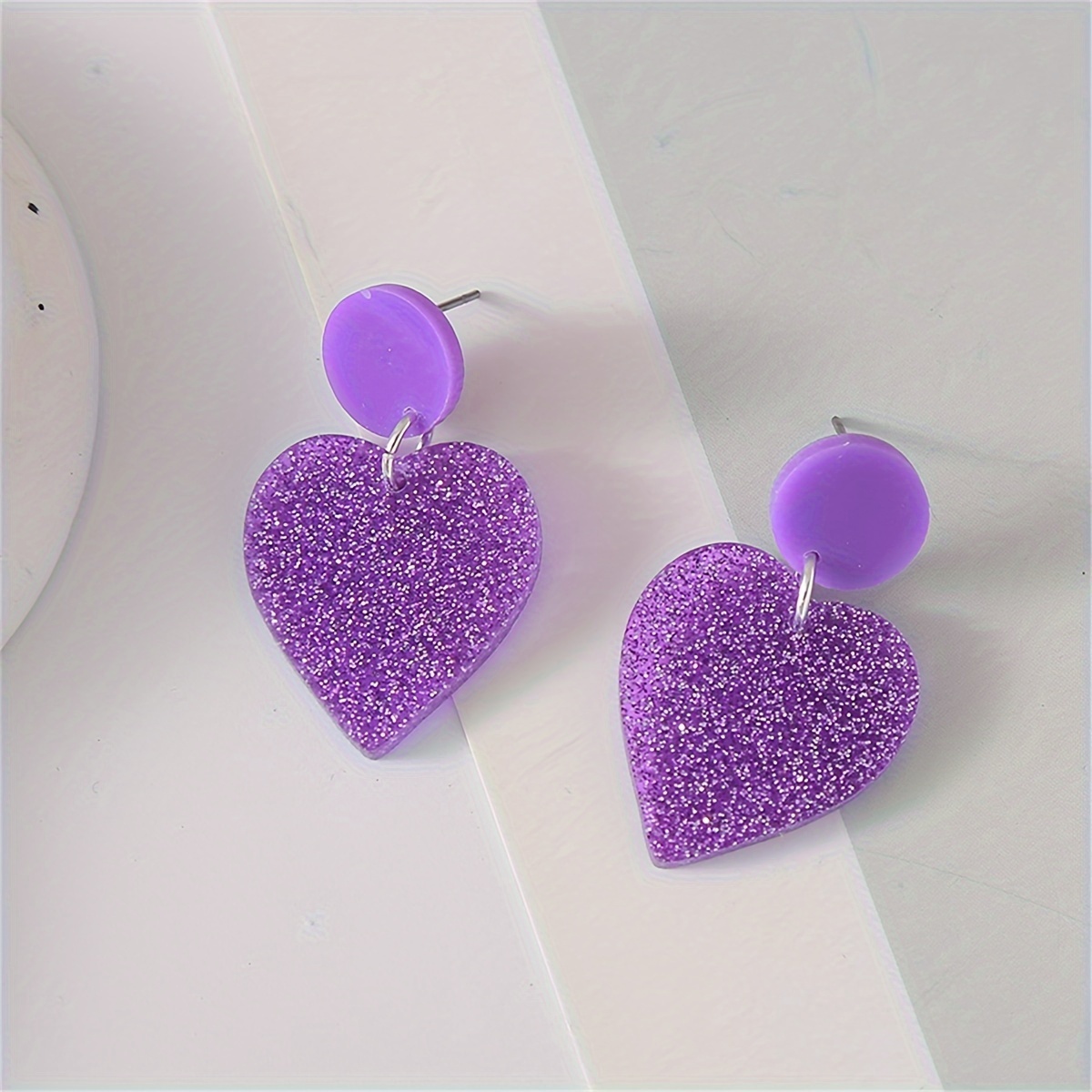 Acrylic Earrings Heart shaped Design Shiny Glittering Dangle - Temu Ireland