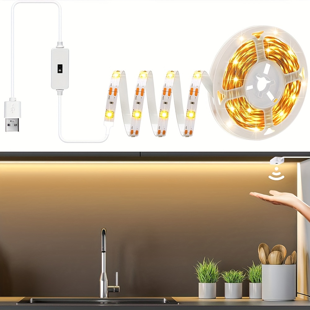 196.85inch Warm Light DC5V USB Hand Scan Sensor Cabinet Lamp, LED Strip  Lights, Hand Sweep Waving ON OFF Sensor TV Kitchen Under Cabinet Lamp,  Night L
