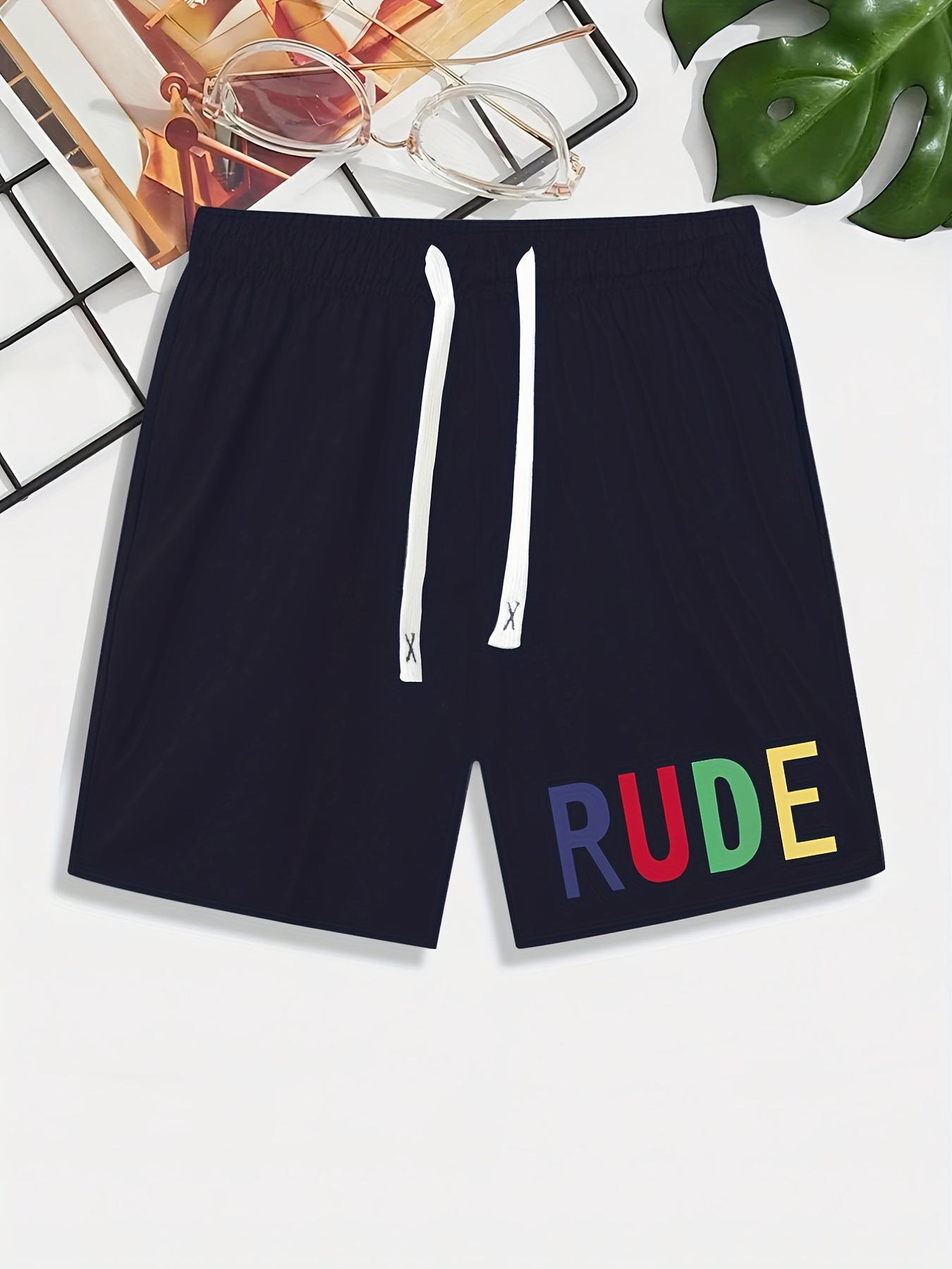 Colorful Letter ''rude'' Print Shorts Men's Comfy Loose - Temu