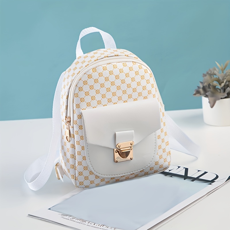 Mini Geo Pattern Zipper Backpack, Women's Fashion Faux Leather Small  Backpack For Work & School (8.66*7.08*2.55) Inch - Temu Australia