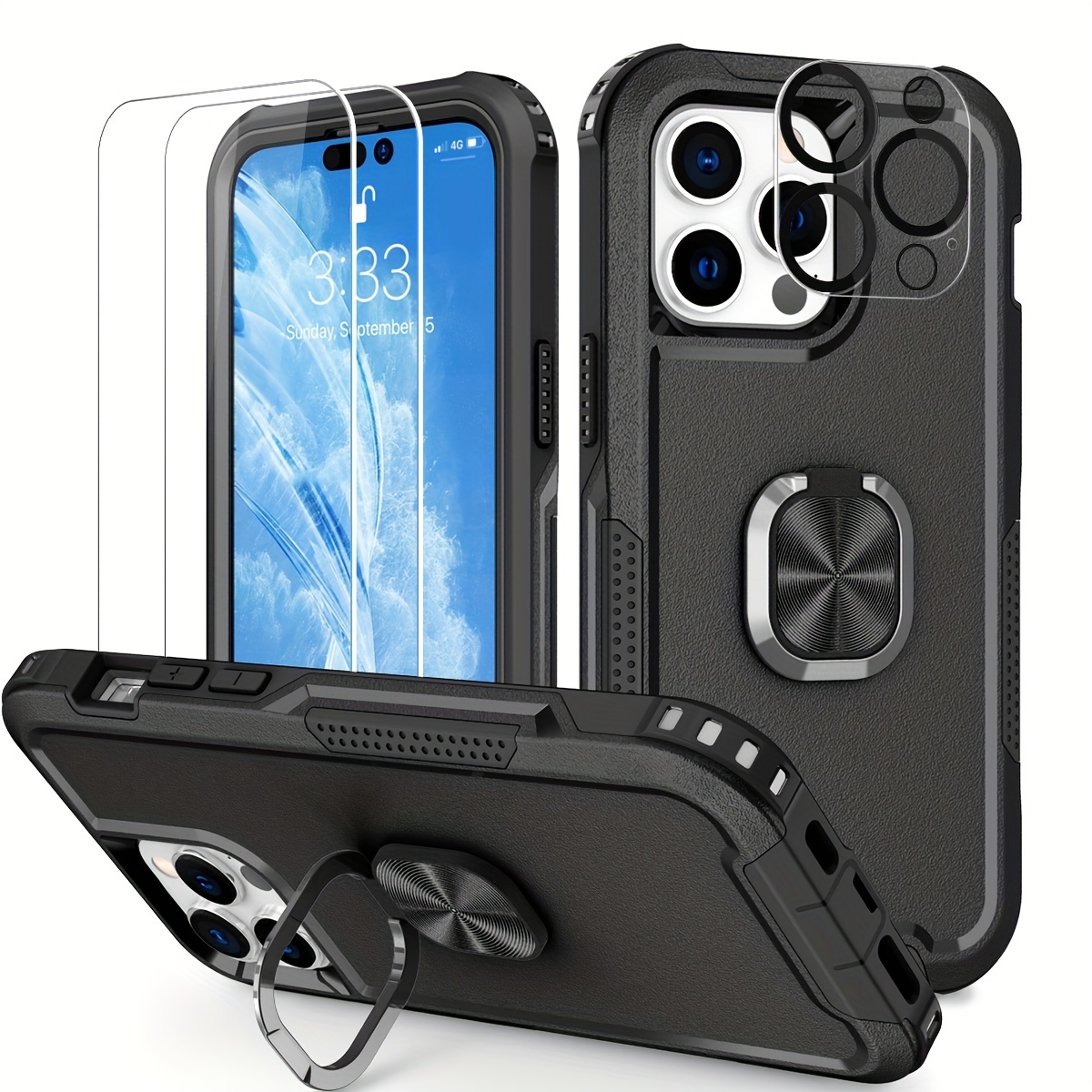 Diseñado Para IPhone 14 Pro Max Funda Híbrida Resistente A Los Golpes De  Doble Capa 3 En 1 Con Soporte De Anillo, Funda Para Teléfono De Menta Para  Ap