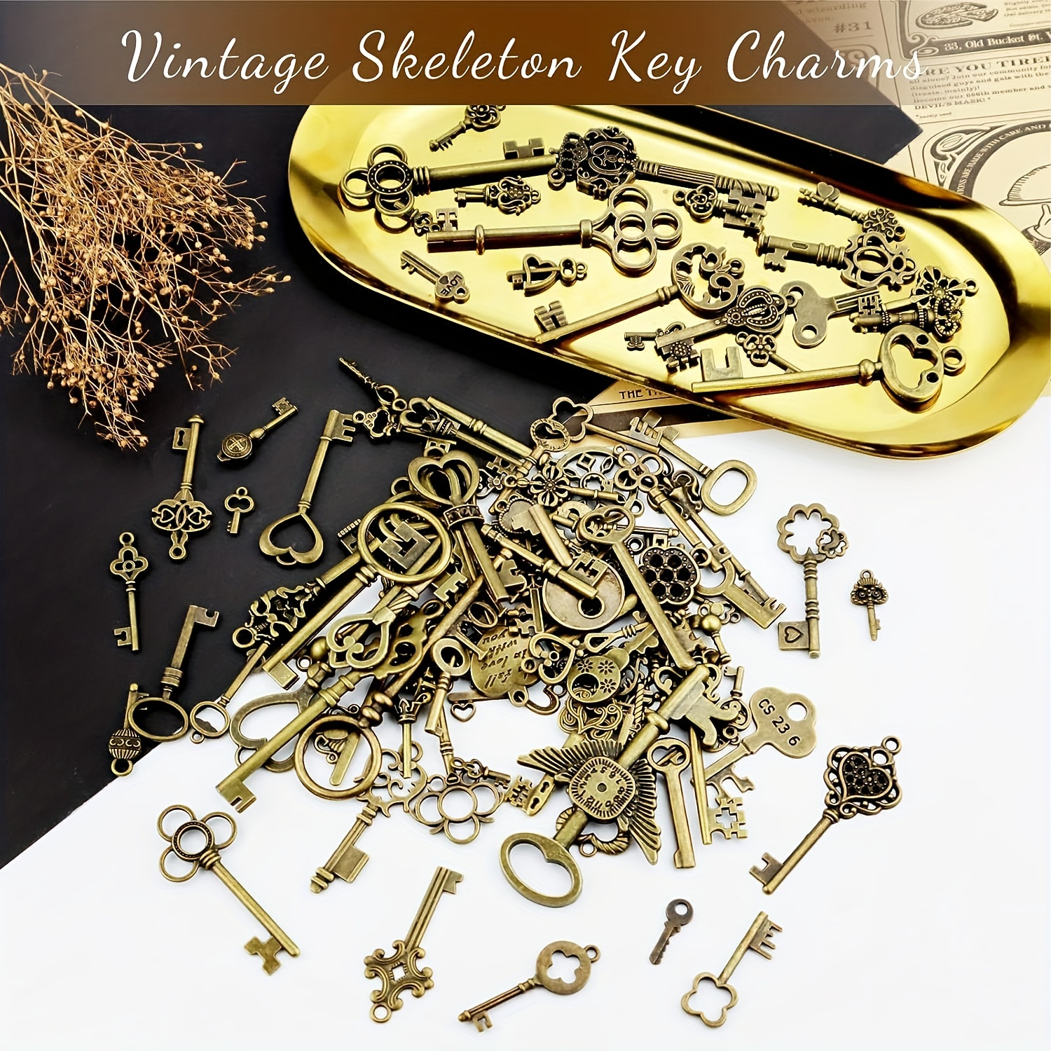 Vintage Skeleton Keys Bulk Mixed Antique Bronze Brass - Temu Canada