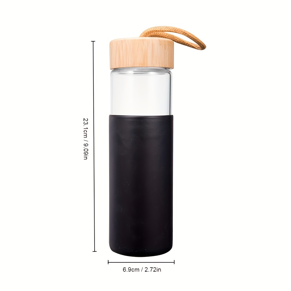 550ml Glass Water Bottle With Bamboo Cap, Anti-scalding Silicone