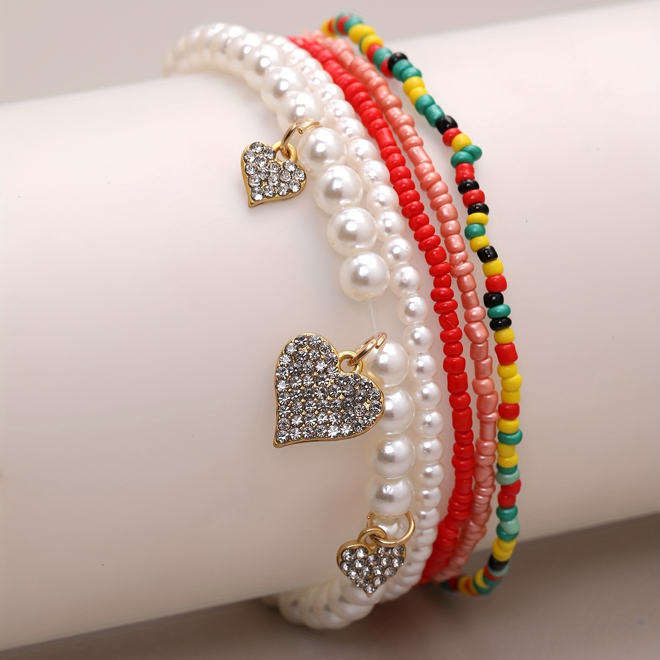 Bracelet de cheville perlé fait à la main, couleur arc-en-ciel