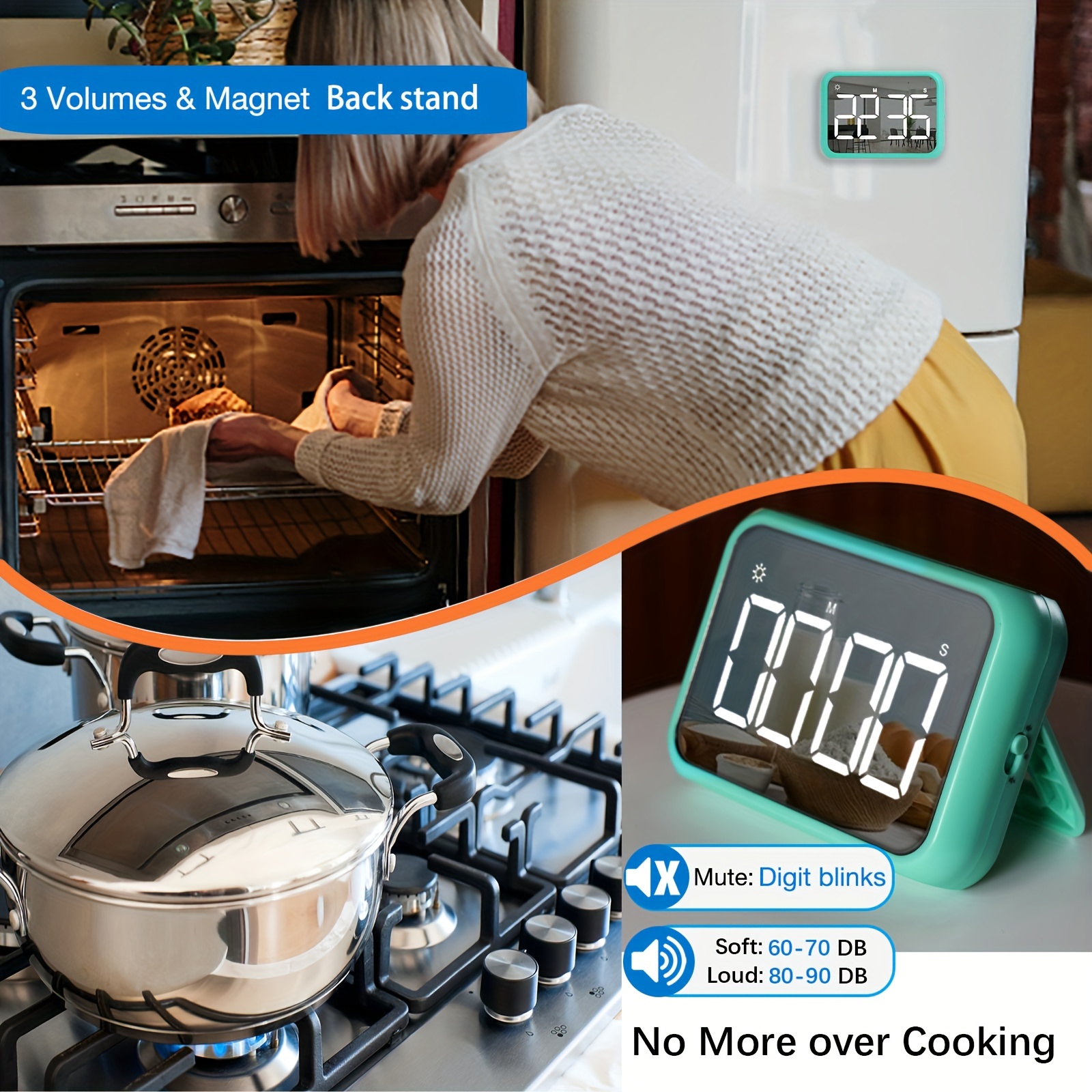 Digital Kitchen Timers for Cooking, Magnetic Visual Timer with 1PCS Magnetic