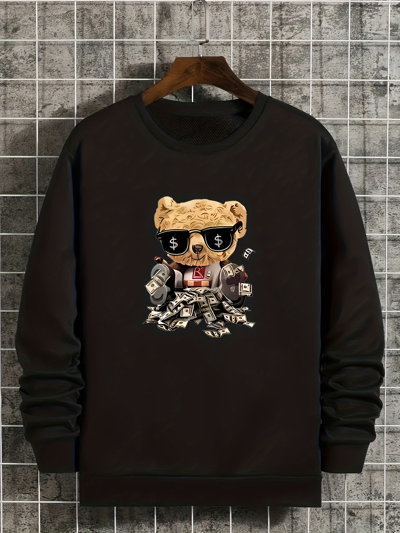 Teddy Bear Print Mens Trendy Comfy Sweatshirt Casual Slightly