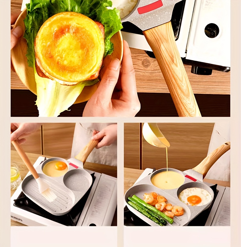 Square Frying Pan, Medical Stone Fried Egg Pan, 3 Section Pancake