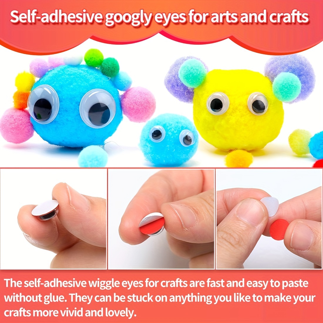 Wiggle Googly Eyes 800 Pieces Different Sizes Self-adhesive Plastic Eyes  With