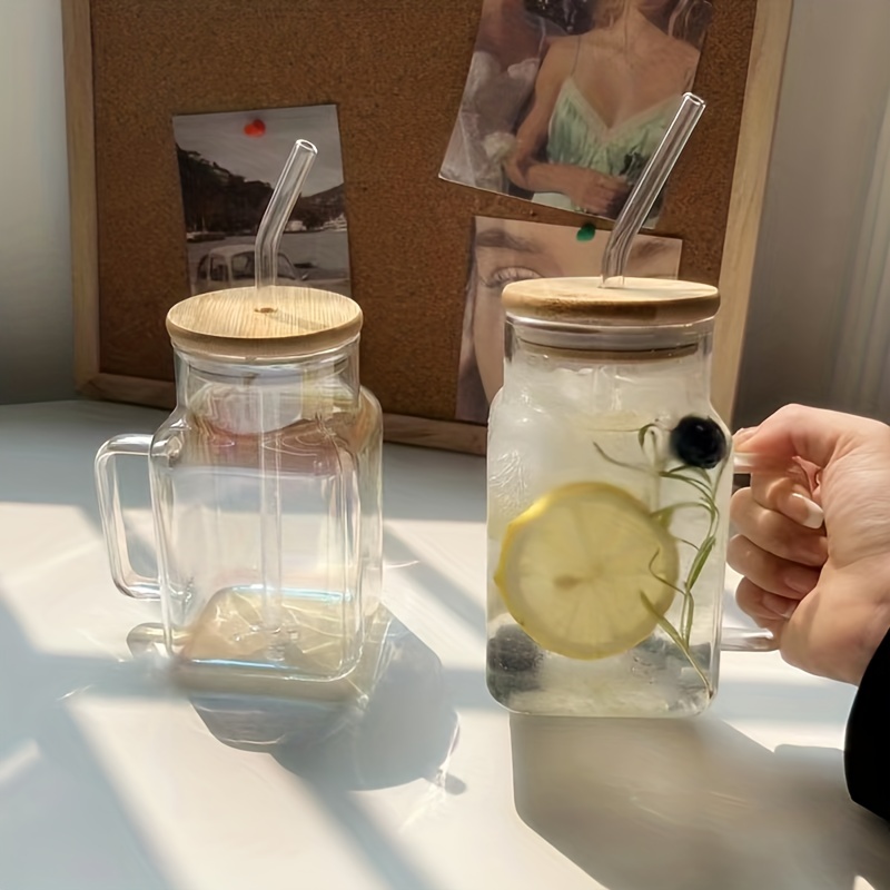 Mason Jar Cups With Lids And Straws, Glass Cups With Bamboo Lids