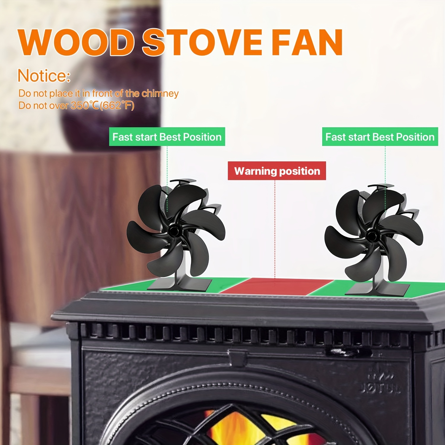Wood Stove Fan Heat Powered, 6 Blades Dual Motors Wood Burning