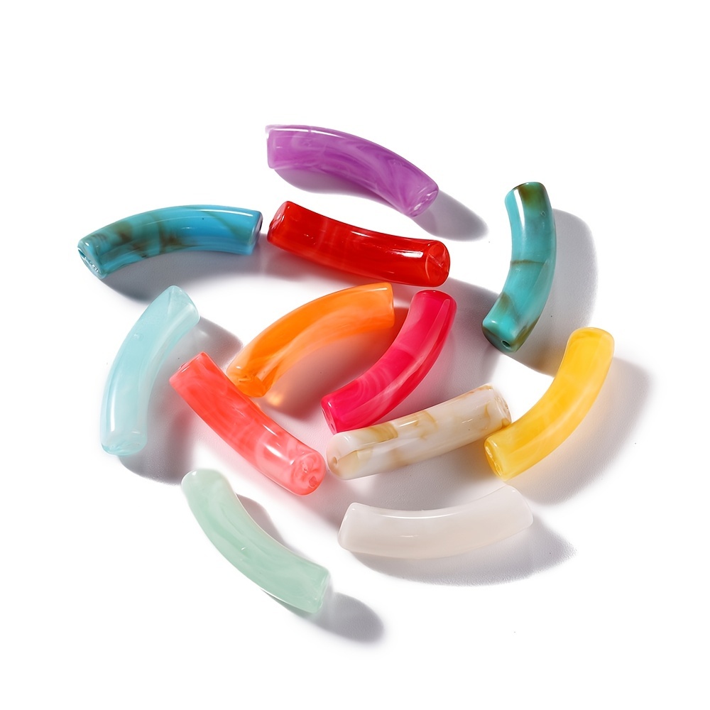 Acrylic Bamboo Beads, Curved Tube Beads, 12mm Colorful Bangle Beads