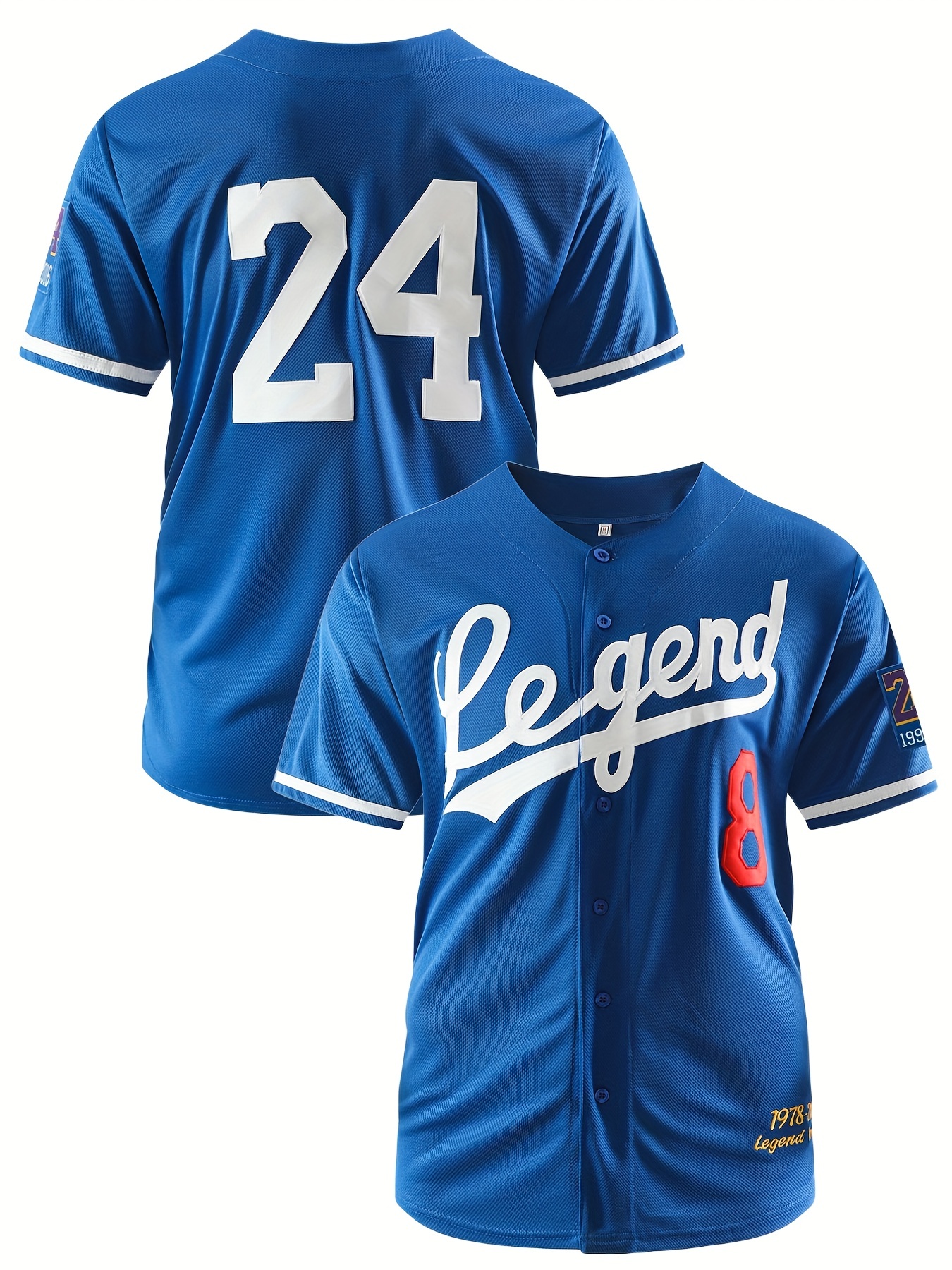 Men's Legend #24 Baseball Jersey, Active Slightly Stretch Breathable Button Up Short Sleeve Uniform Baseball Shirt for Training Competition,Temu