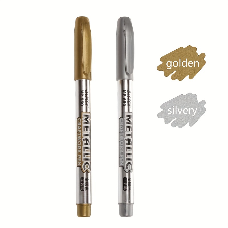 Golden Silvery Metallic Pen Waterproof Permanent Marker Diy - Temu