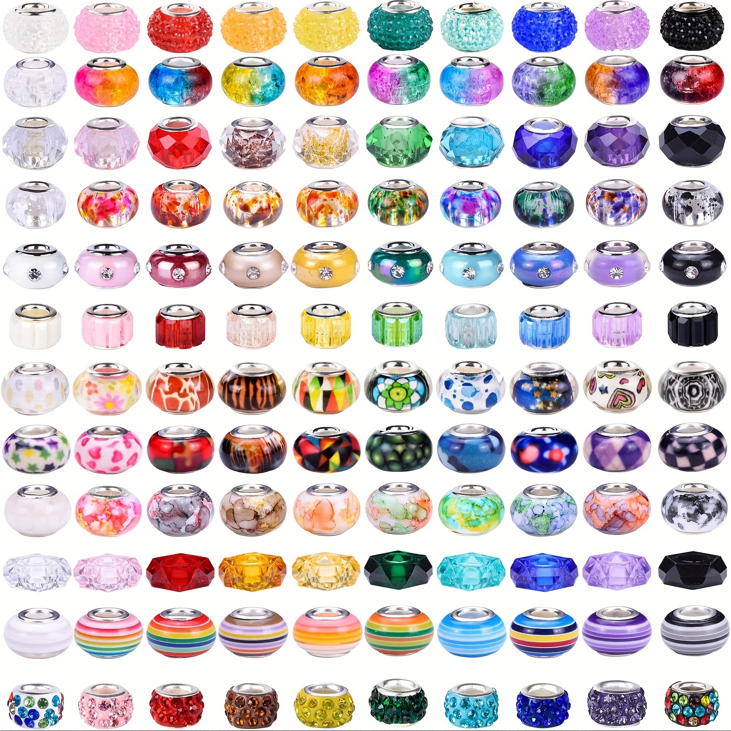 60Pcs Assorted European Beads for Jewelry Making Large Hole Spacer