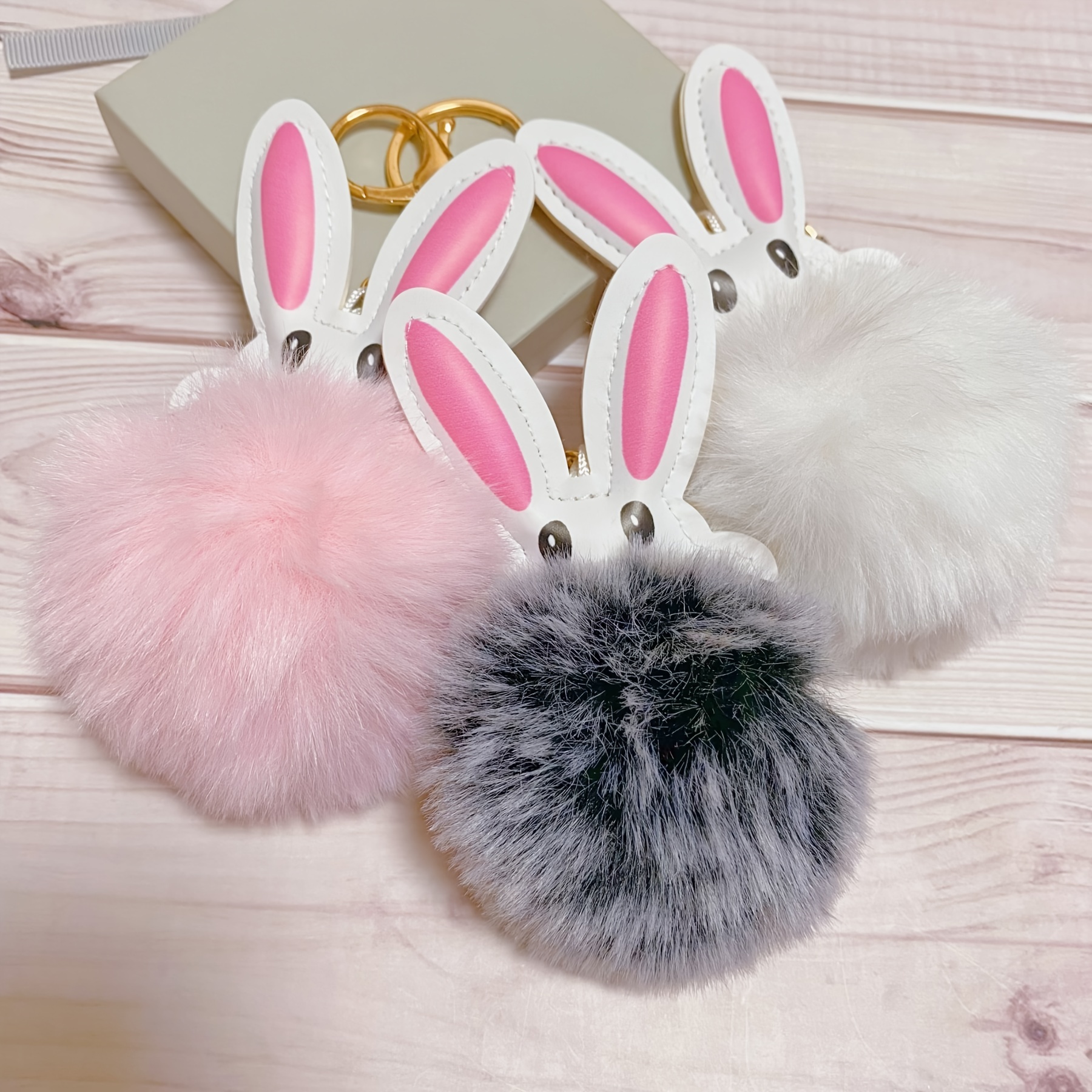 Easter Furry Pink Bunny Keychain Pouch