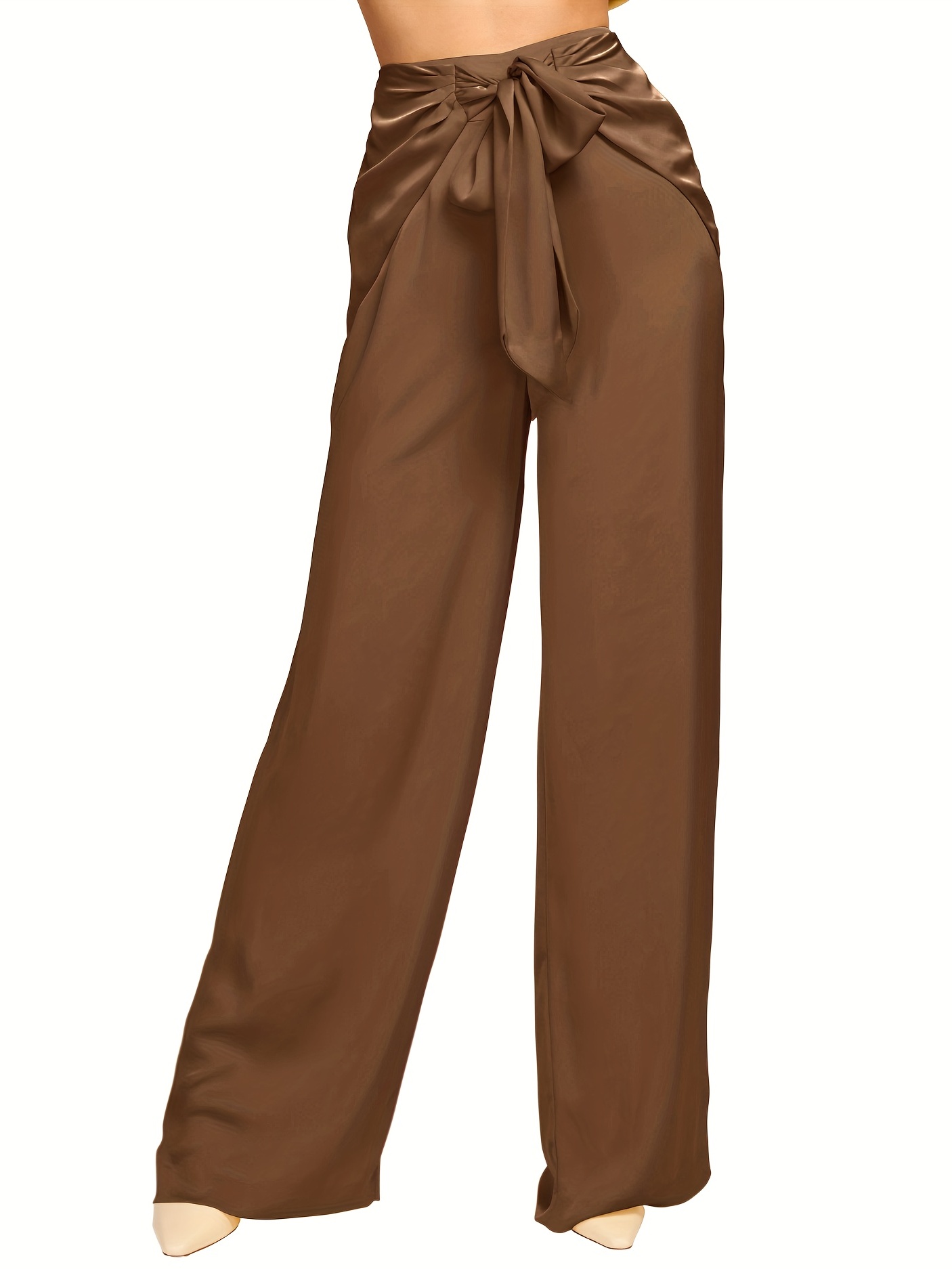 Knotted High Waist Pants Elegant Wide Leg Long Length Pants - Temu