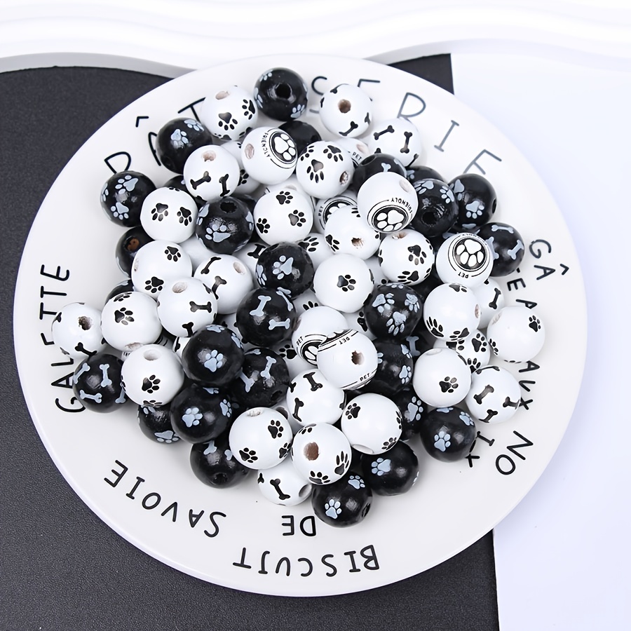 Lot Cute Funny Dog Footprints Bones Pet Wooden Beads Black - Temu