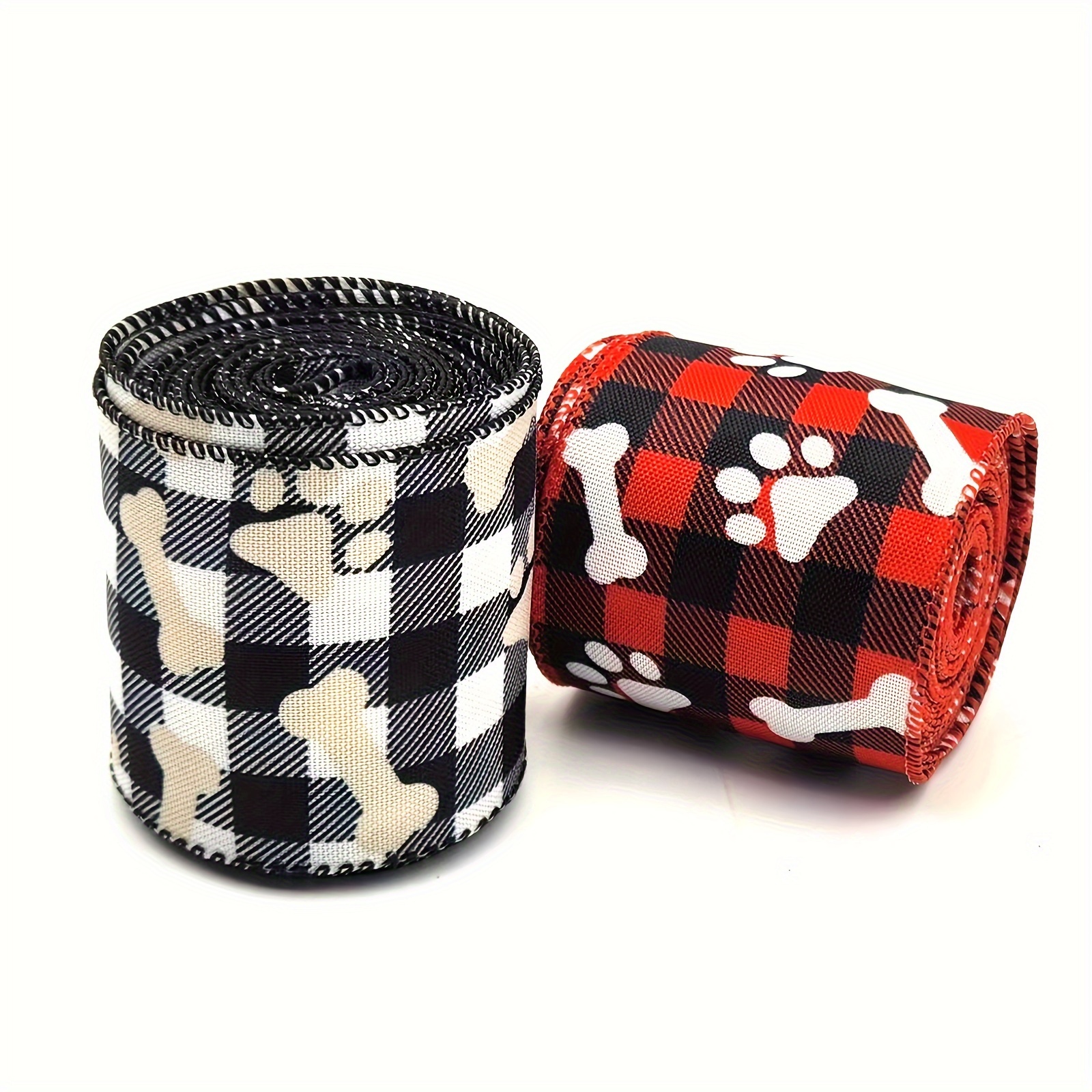 Red Plaid Paw Print Checkered Pattern Wrapping Paper