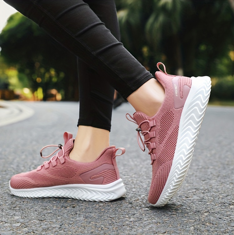 Women's Soft Sole Fashion Walking Shoes Solid Color Lace - Temu