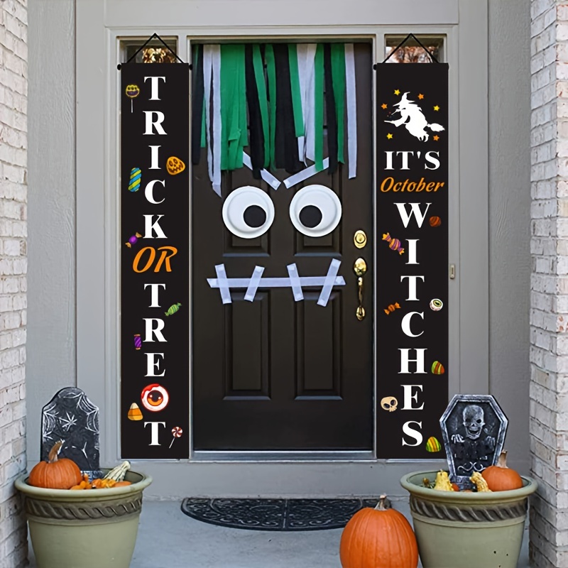 Halloween Porch Sign Door Banner Trick Treat Happy Halloween - Temu ...