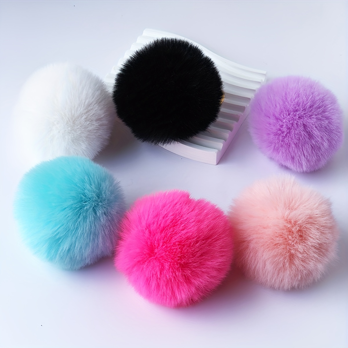 Solid Pom Pom Keychain Fluffy Key Chain Ring Purse Bag Backpack Charm  Earbud Case Cover Accessories Women Girls Gift - Jewelry & Accessories -  Temu