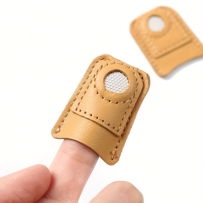 Pimoys 4 Pieces Leather Thimble Sewing Thimble Finger Protector Coin Thimble Pads for Hand Sewing Quilting Knitting Pin Needles Craft DIY Tools, 2