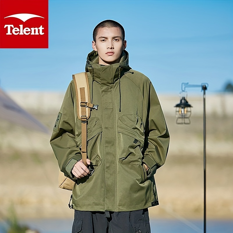 Temu Spring/Fall Non-Stretch Casual Jacket, Men's Solid Zip Up Pocket Fishing Nylon Breathable Summer Zipper Pockets Hiking Camping Outdoor Jacket