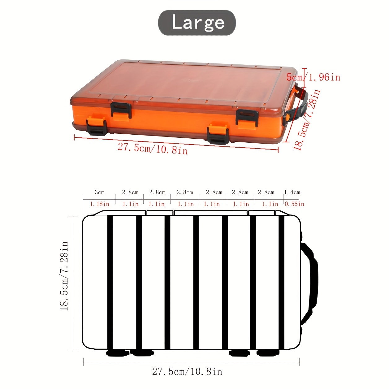 14 Compartments Double Sided Fishing Tackle Box Visible Hard Plastic Clear  Case