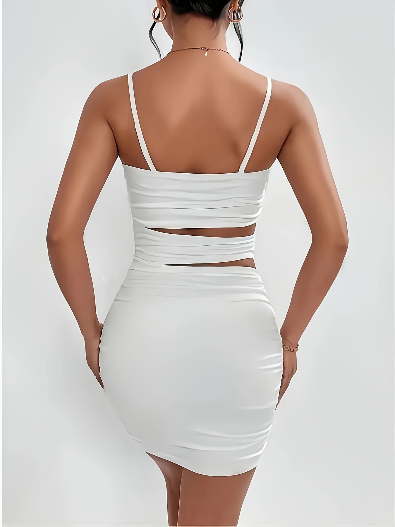  Women's White Dress Solid Ruched Side Cami Bodycon