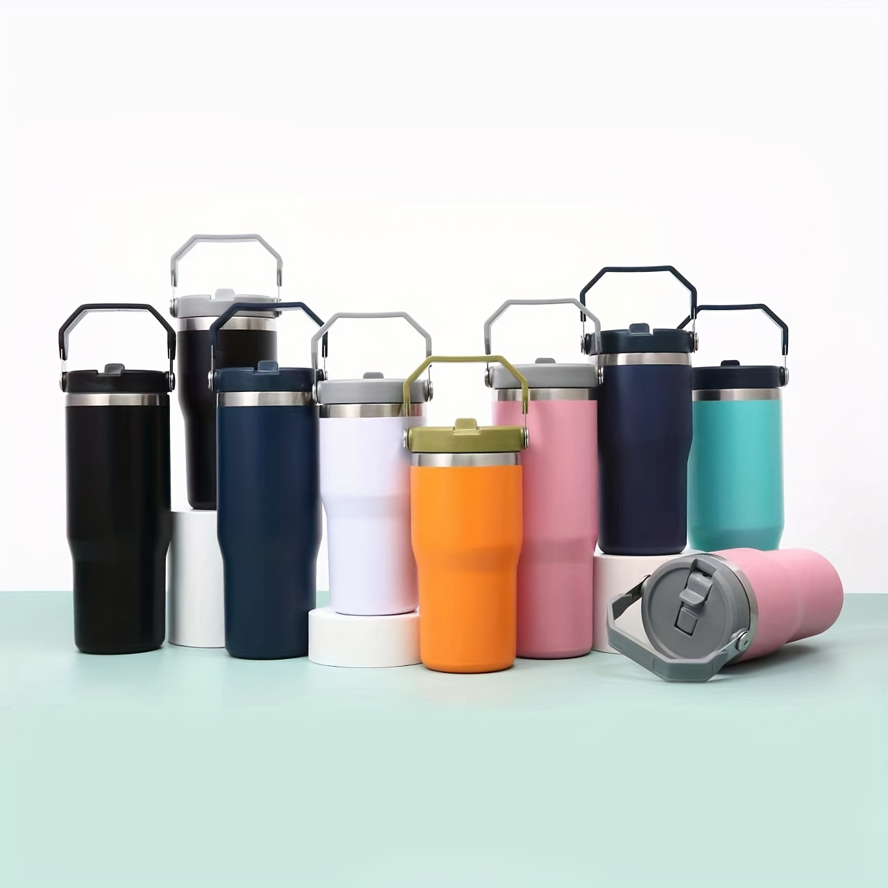 Tumbler With Straw Handle, Portable Thermal Bottles, Stainless Steel  Leakproof Vacuum Flask, Heat And Cold Retention, Insulated Cup With Lid For  Outdoor Camping, Hiking, Driving, Car Travel Cup, Thermocoolers, Drinkware  - Temu