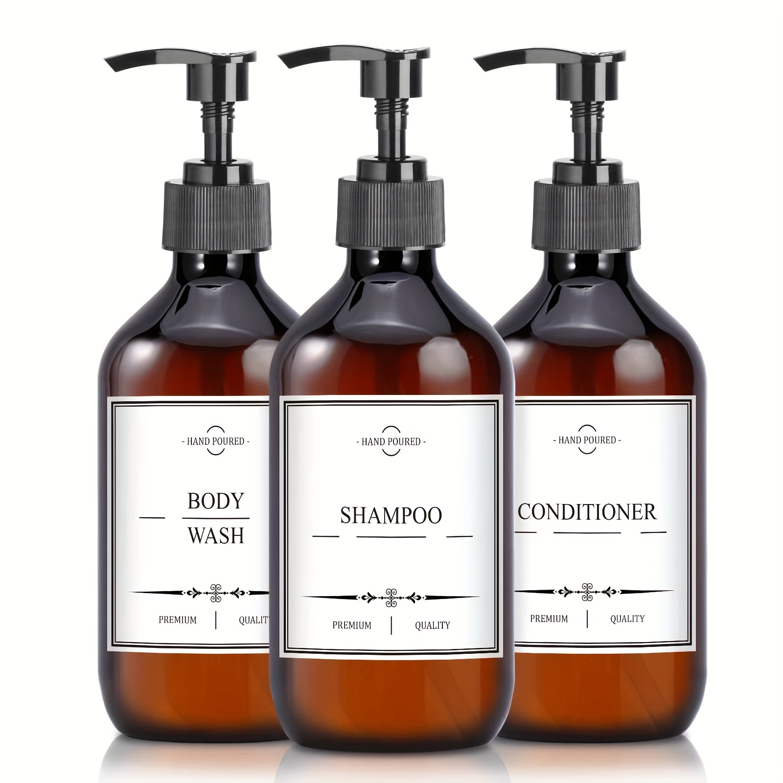 3pcs Plastic Shampoo Dispenser Bottles Set Countertop Lotion Bottle With Pump