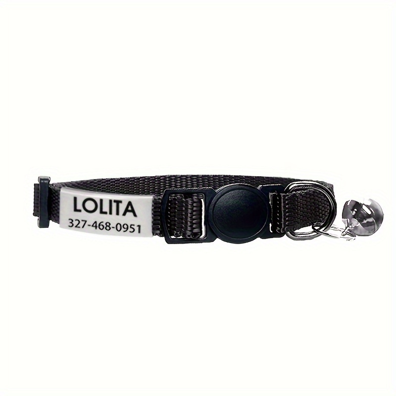 TEMU [custom Product!!!] Personalized Nylon Cat Collar, Solid Color Kitty Cat Collars Collars With Breakaway Safety , Bell, And Custom Name Id Tag