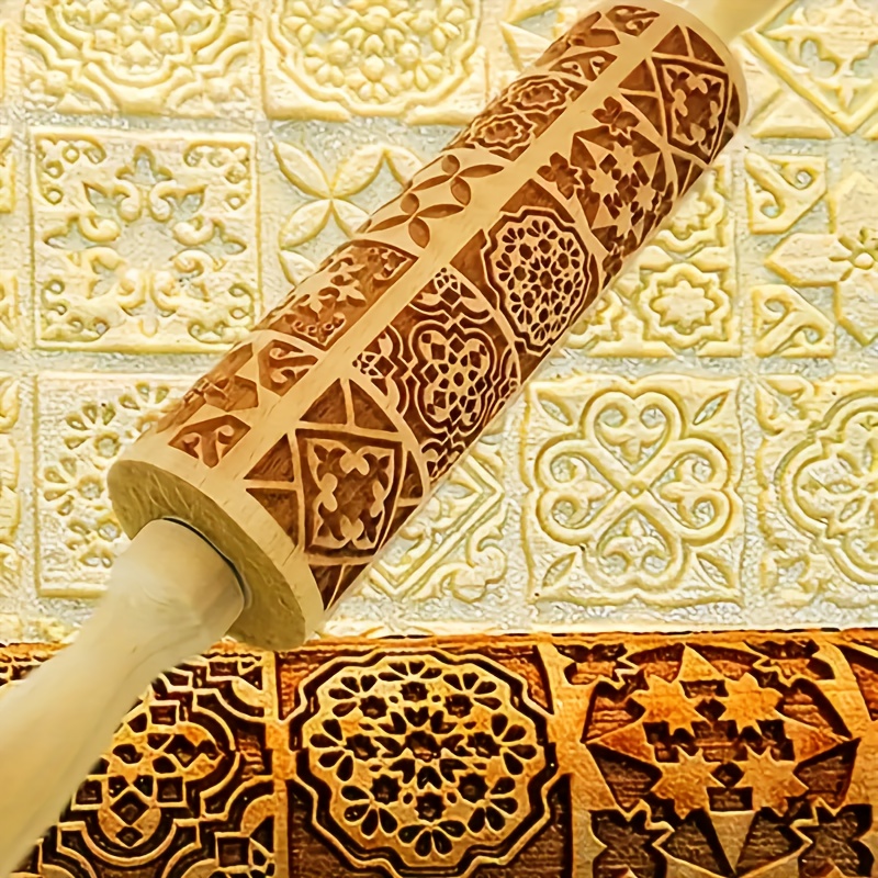 1pc embossing rolling pin printing rolling pin wooden christmas printing rolling pin 13 77x1 77 for dumplings noodles and more kitchen accessories household kitchen supplies for restaurants details 5