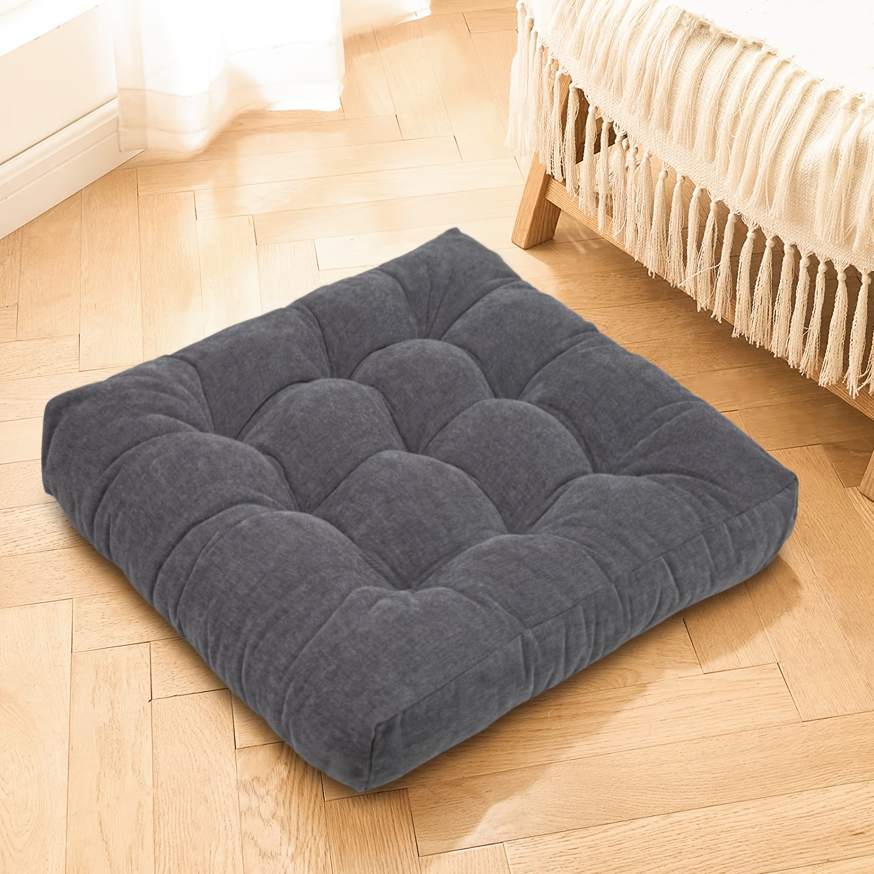 Floor Pillows Meditation Cushion Thicken Tufted Cushion Sitting Pillows for  The Floor Solid Square Seat Cushion Tufted Floor Cushions Meditation