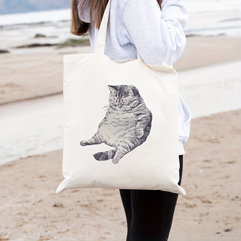 

1 Pc Funny Cat Pattern Tote Shoulder Bag, Canvas Shoulder Bag For Travel And Daily Commute, Women's Shopping Bag, Best Gift For Xmas New Year Trendy Folding Shoulder Bag