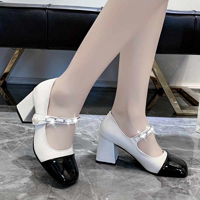 Black and outlet white chunky heels