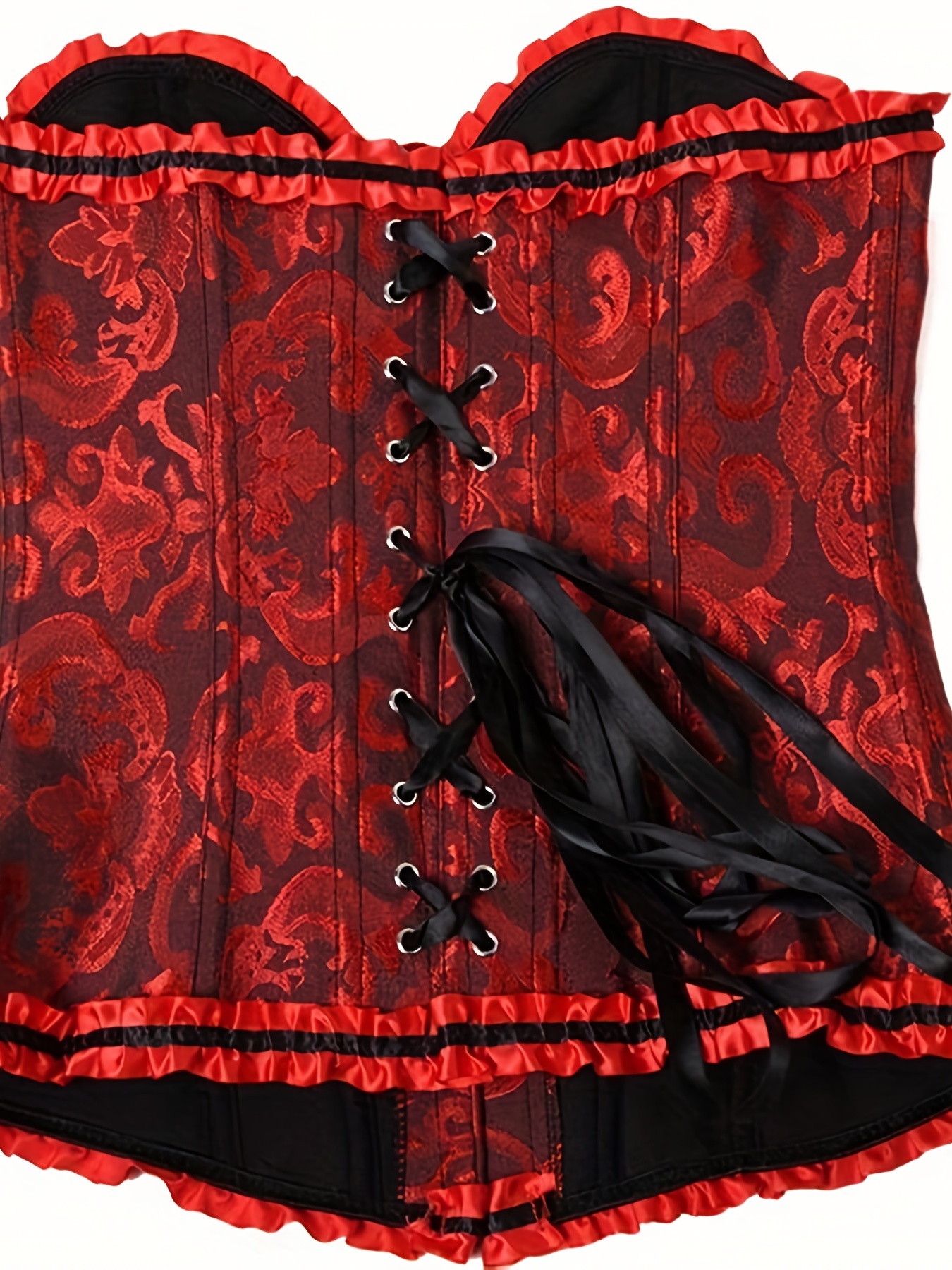 Allegra K Women's Victorian Style Strapless Bustier Lace Up Corset Black  Red Medium