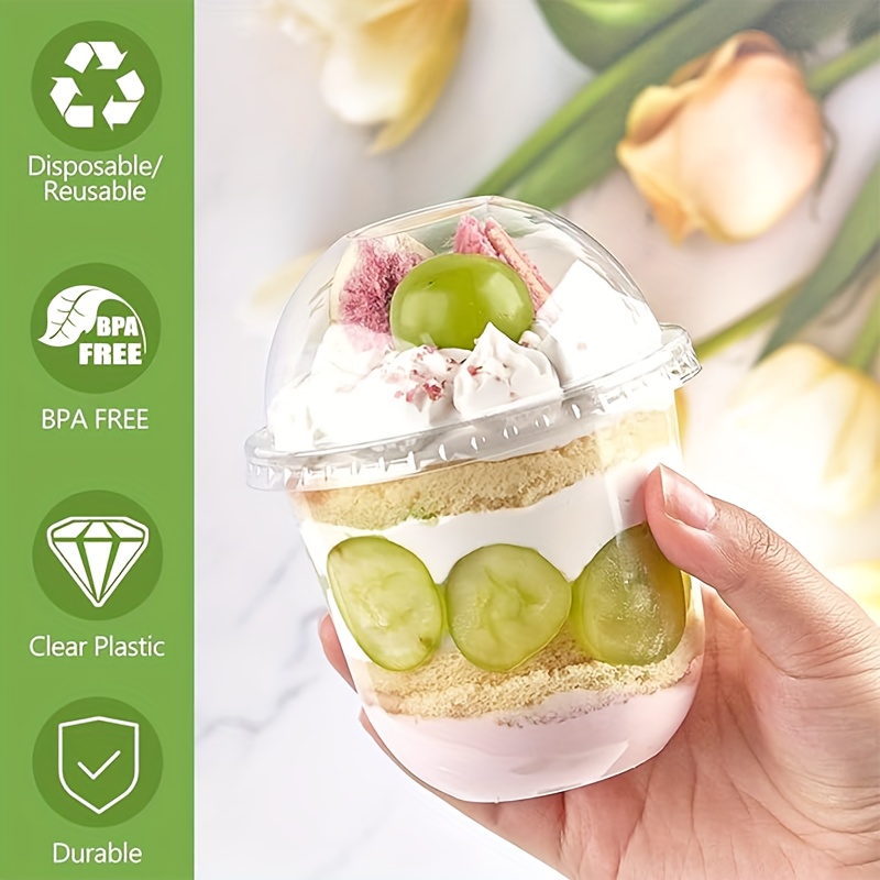 [50 Sets]12 Oz Clear Plastic Parfait Cups with Lids & Inserts, Disposable  Dessert Cups Reusable Clear Plastic Cups with Lids Leak Proof & Portable  for