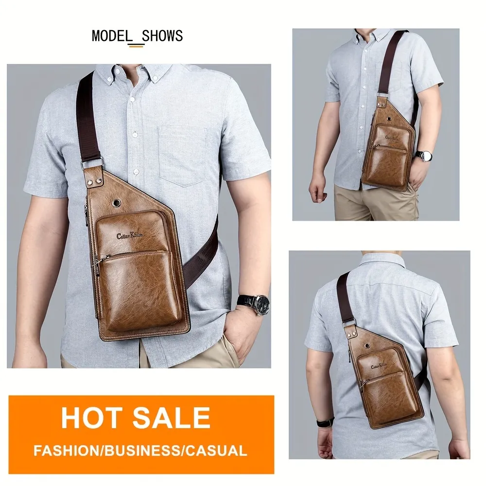 Casual Pu Leather Shoulder Bag, Small Chest Bag Crossbody Bag - Temu