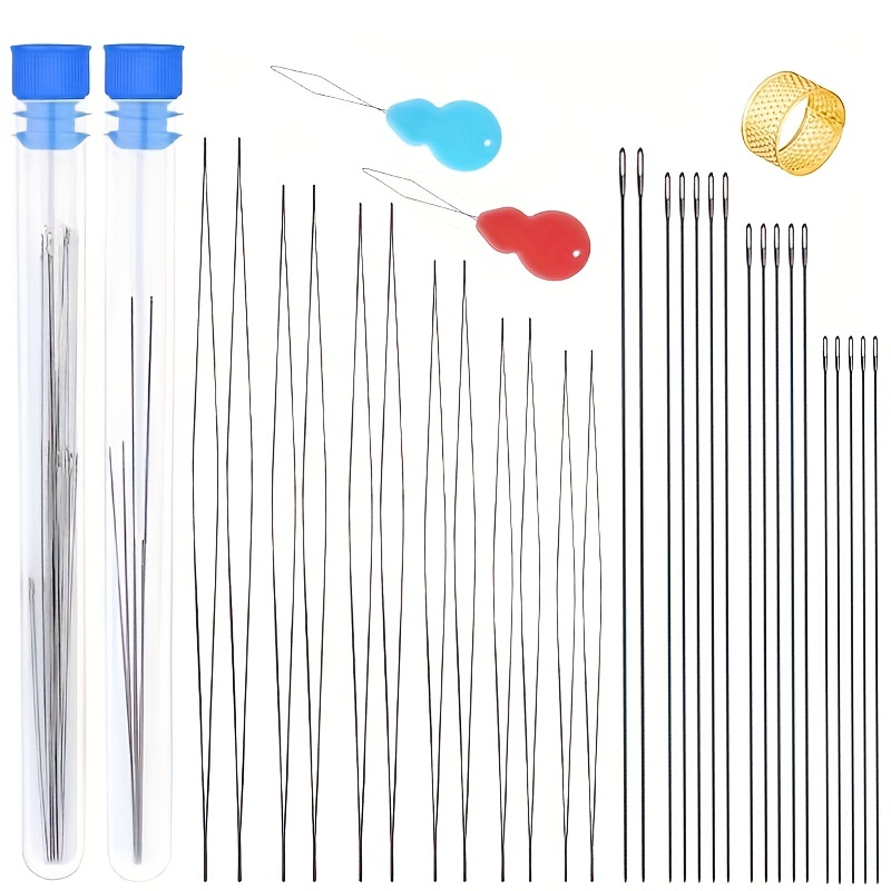 

34pcs/set Bead Needles Central Opening Curved Bead Needles Set With Straight Bead Needles Needle Threader Ring For Diy Beading Sewing Jewelry Making Tool