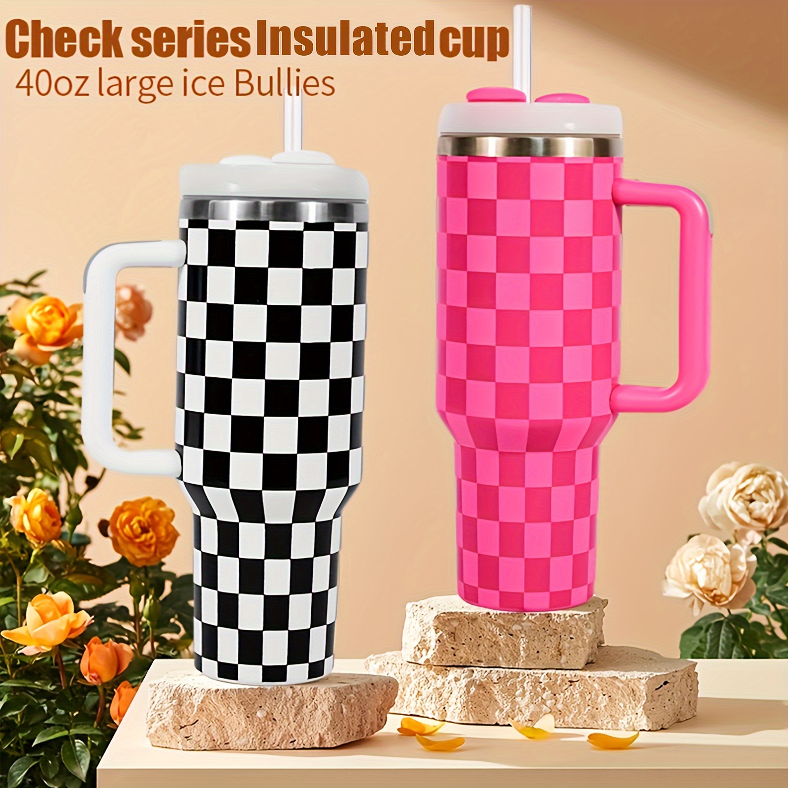 40 oz Tumbler with Handle and Straw Lid Insulated Cup Reusable Stainless  Steel Water Bottle Travel Mug