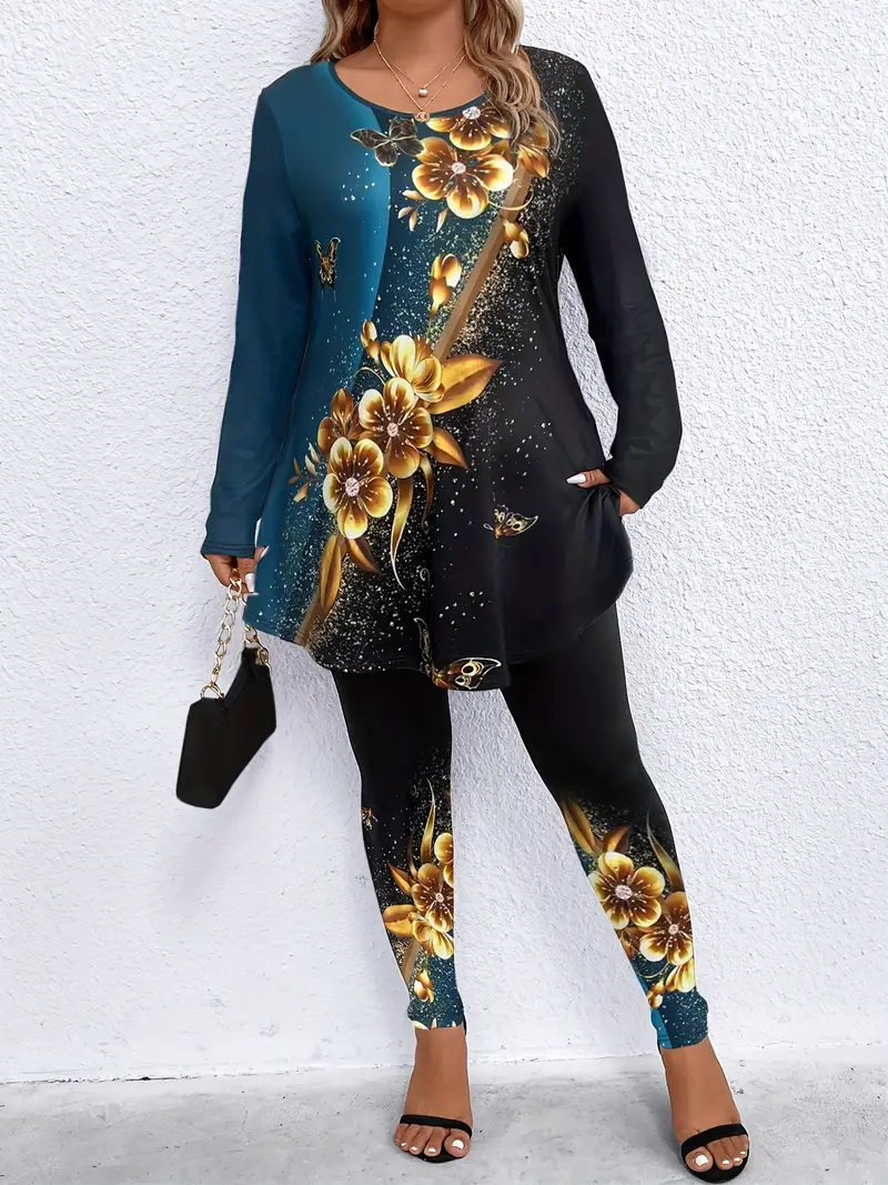 Plus Size Casual Outfits Set Women's Plus Leopard Print Long