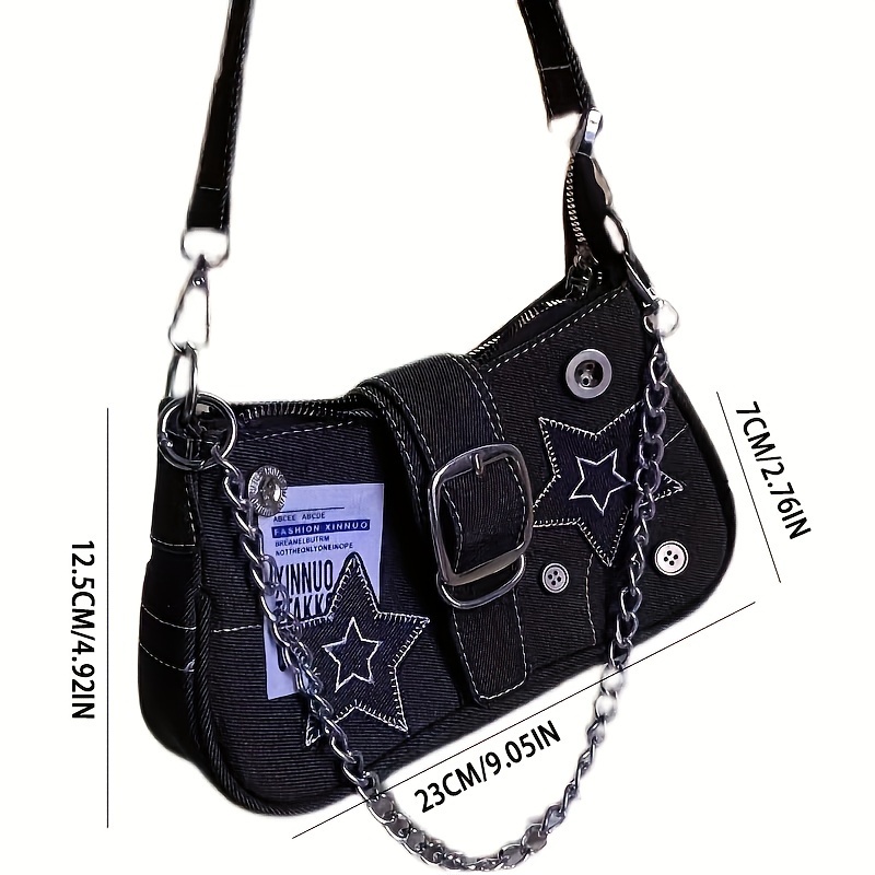 Y2K Star Denim Underarm Bag, Vintage Gothic Shoulder Bag, Women's Grunge  Punk Handbag & Purse