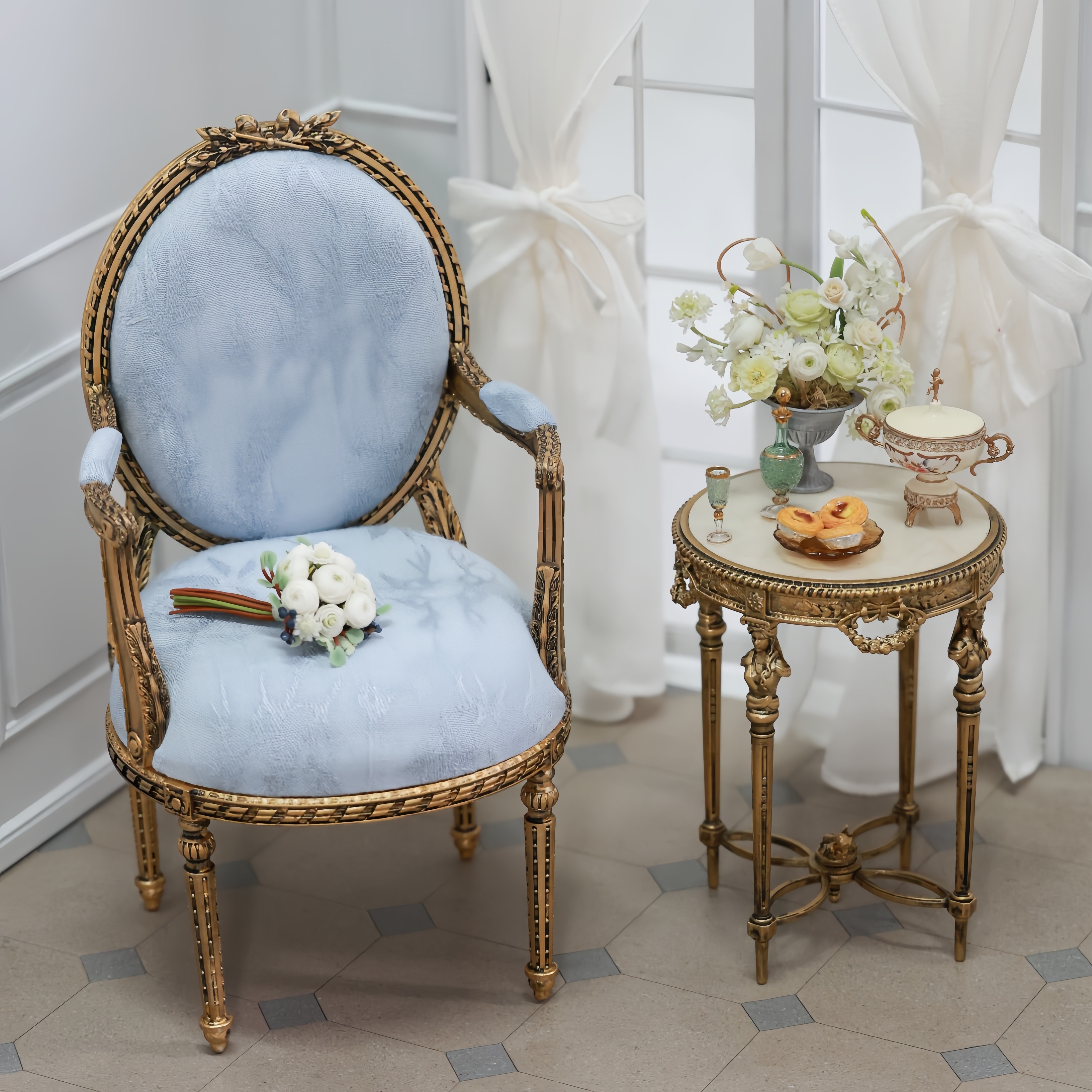 Doll Accessories, White Gold Doll Furniture