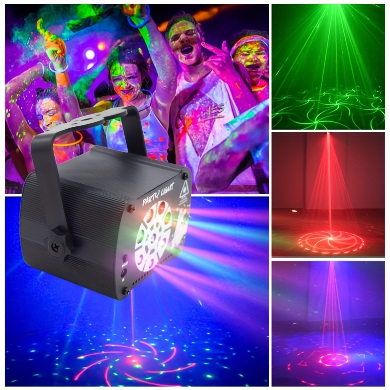 8-hole 3-in-1 UV Disco DJ Party Lights Stage Shock Light Projection Lights  With Remote Control Sound Activated Jumping Dance House Party Strobe Lights