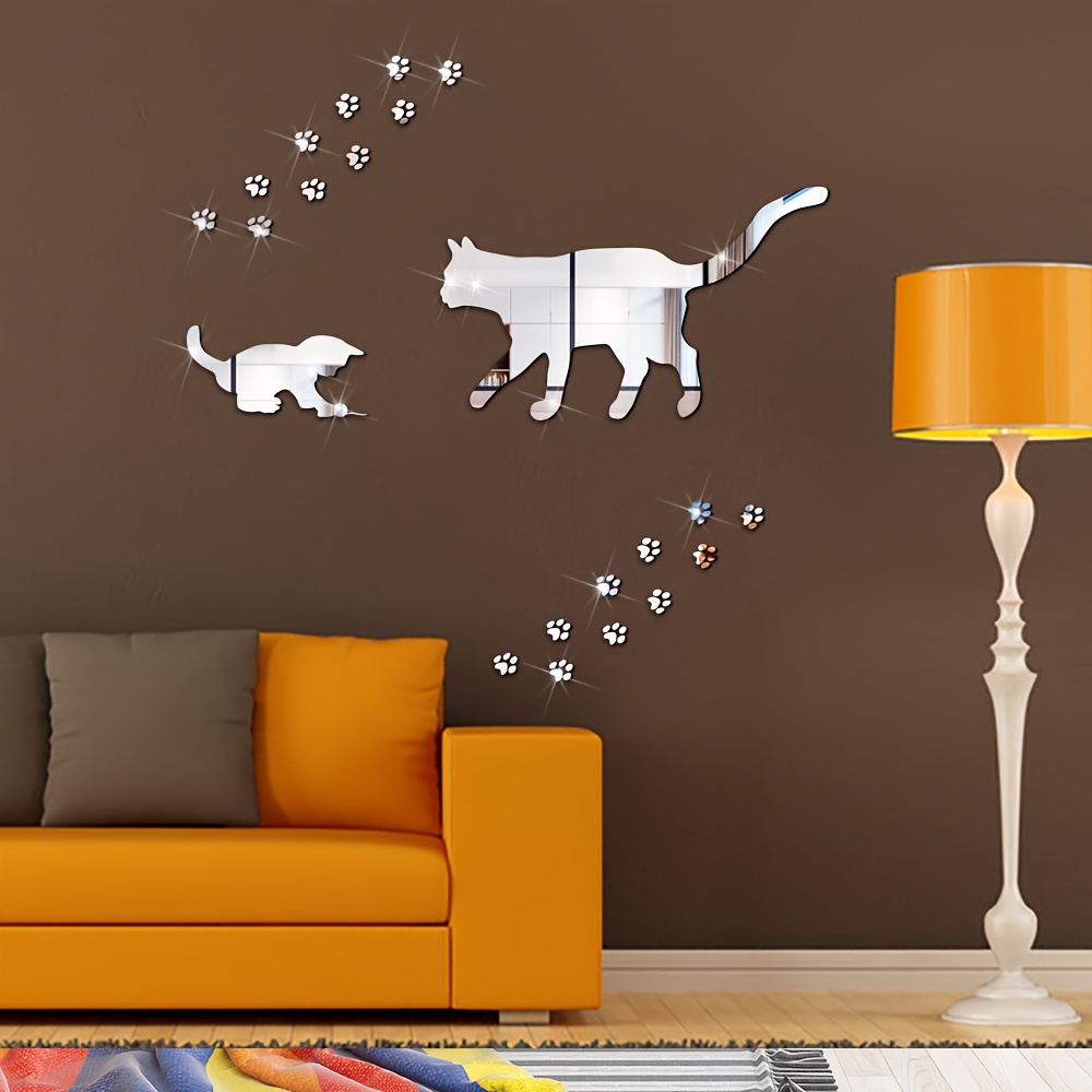 Cute Cat Shaped Mirror Wall Sticker Plastic Mirror Wall - Temu