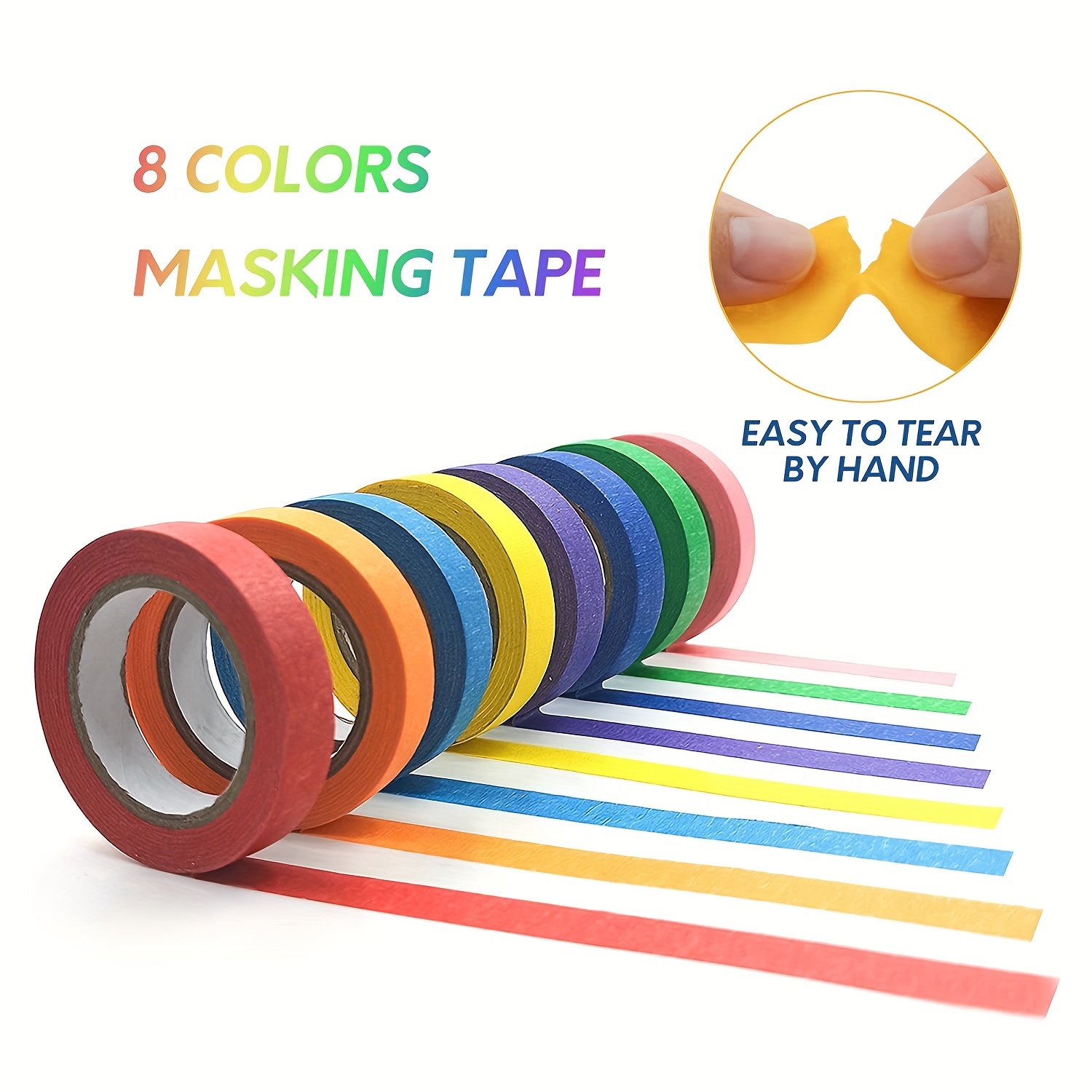  Colored Masking Tape Rolls Craft Paper Tape Teacher Tape for  Art Lab Labeling Classroom Decorations & Teaching Supply Craft Paper Tape