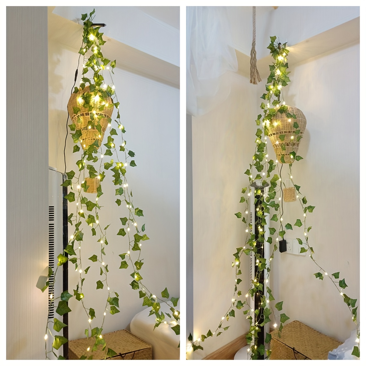 2M Artificial Ivy Garland Fake Vines String Lights Faux Green Hanging Plant  Greenery for Wall Party Wedding Home Outdoor Decor