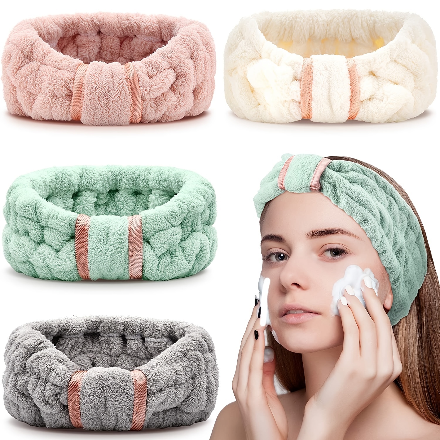 Sponge Spa Headband for Washing Face, 2 Pack Makeup Headbands Women Girls,  Wash Yoga Sports Shower Head Band Terry Towel Cloth Hair Skincare, Removal