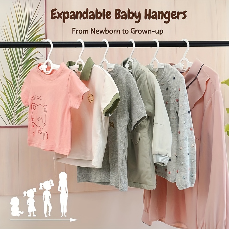Perchas de bebé para armario, paquete de 20 perchas de ropa de bebé,  perchas ajustables para bebés y niños para guardería, perchas de plástico  en